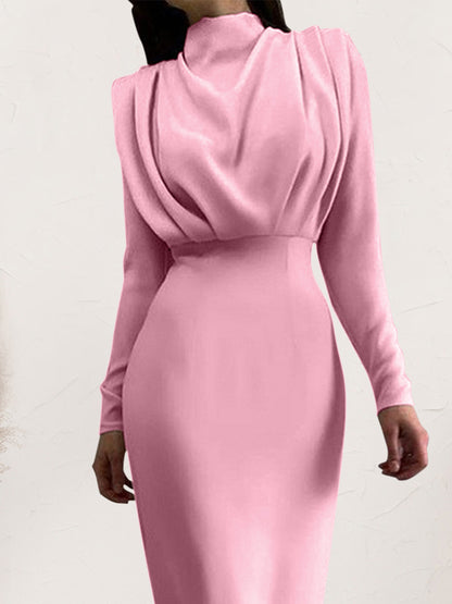 Ruched Turtleneck Long Sleeve Dress Trendsi