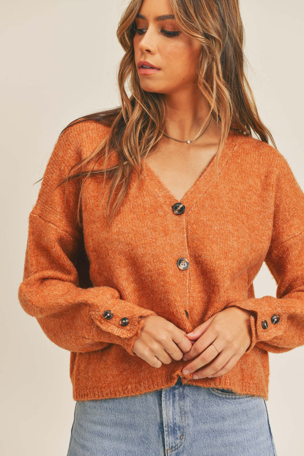 MABLE Long Sleeve Button Down Sweater Cardigan Trendsi