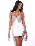 Halter Fashion Slim Fit Tassel Diamond Sheath Dress Aclosy