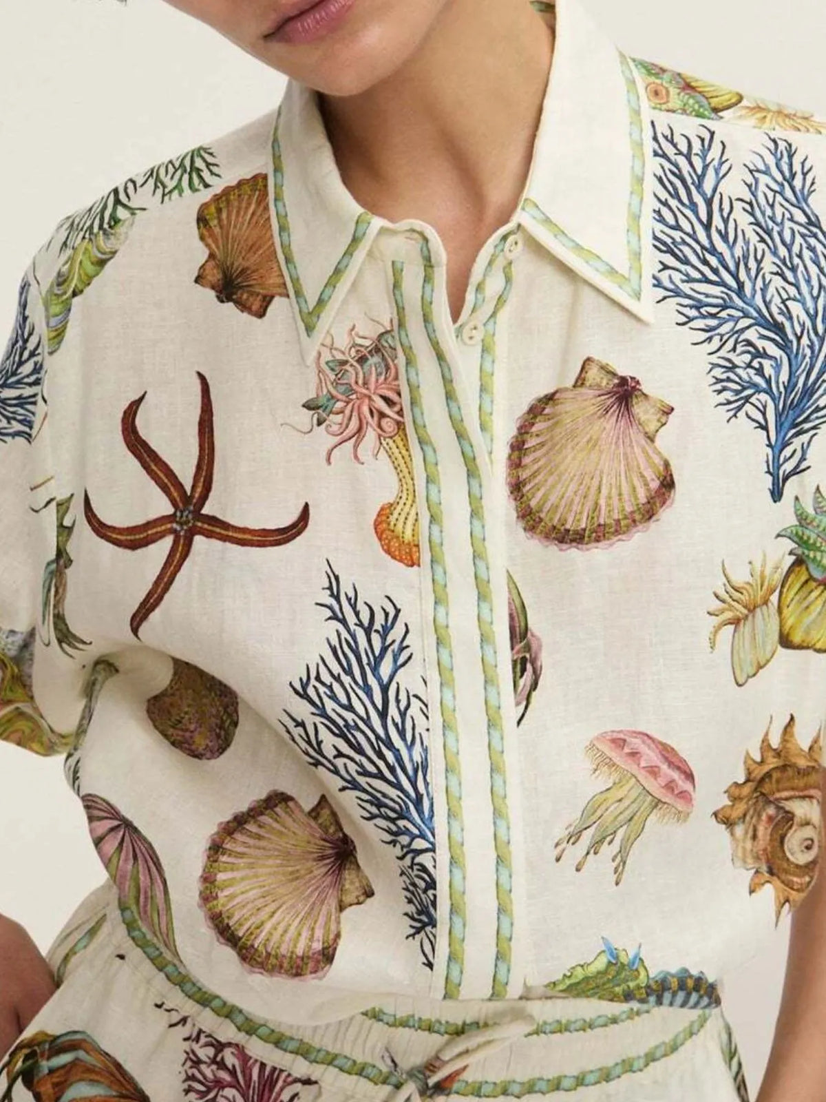 Printed Button Up Shirt and Shorts Set