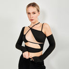 Long Sleeve Top Cut Out Asymmetrical Neck aclosy