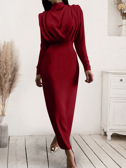 Ruched Turtleneck Long Sleeve Dress Trendsi