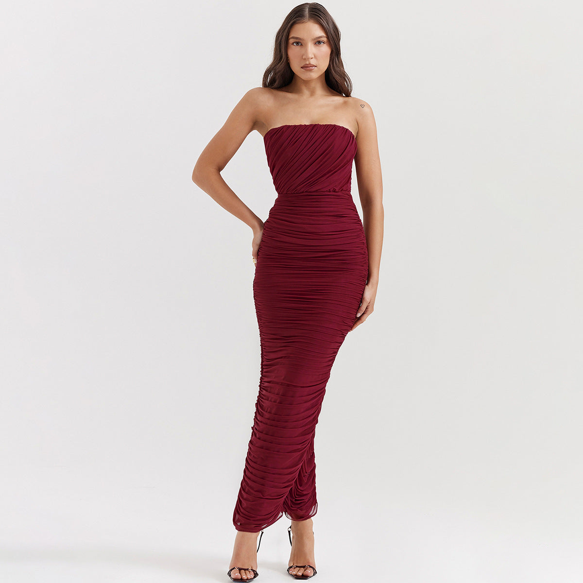 Aierla Strap & Backless Mesh Midi Dress