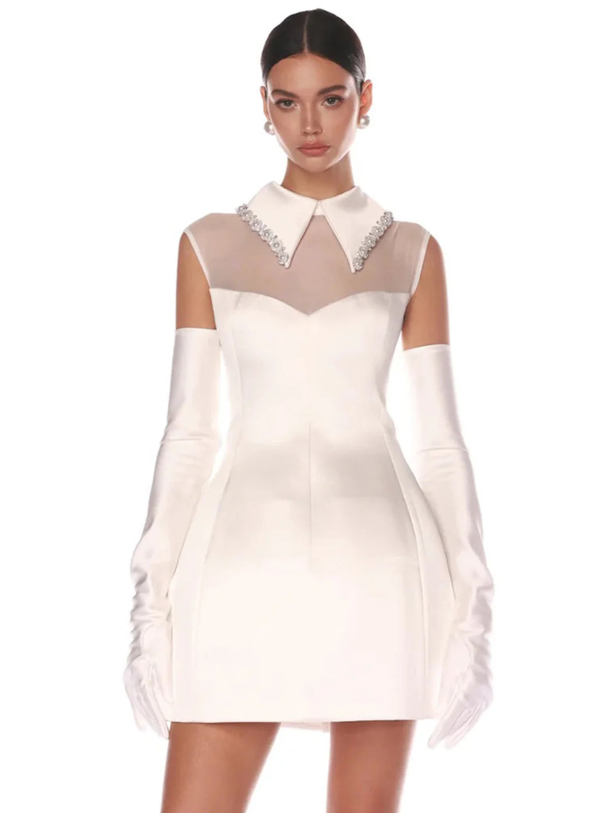 YARNA SATIN MINI DRESS-WHITE