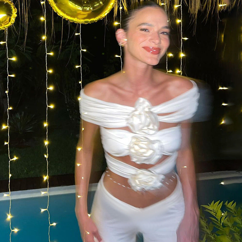 Vest Sexy Flowers Hollow Off-shoulder Top For Women Aclosy