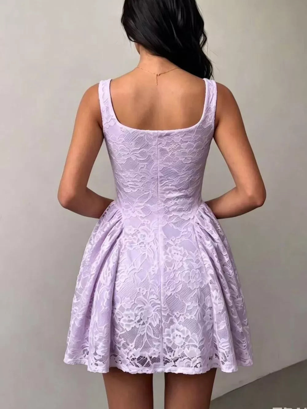 Lila floral lace square-neck mini dress