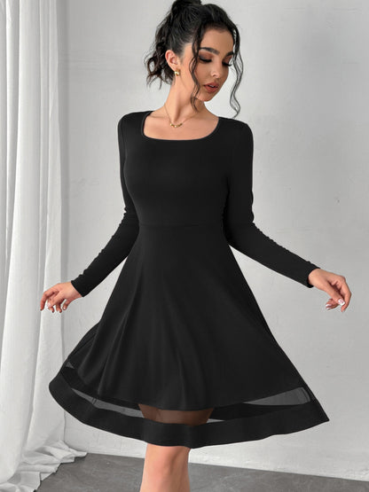 Square Neck Long Sleeve Mini Dress Trendsi