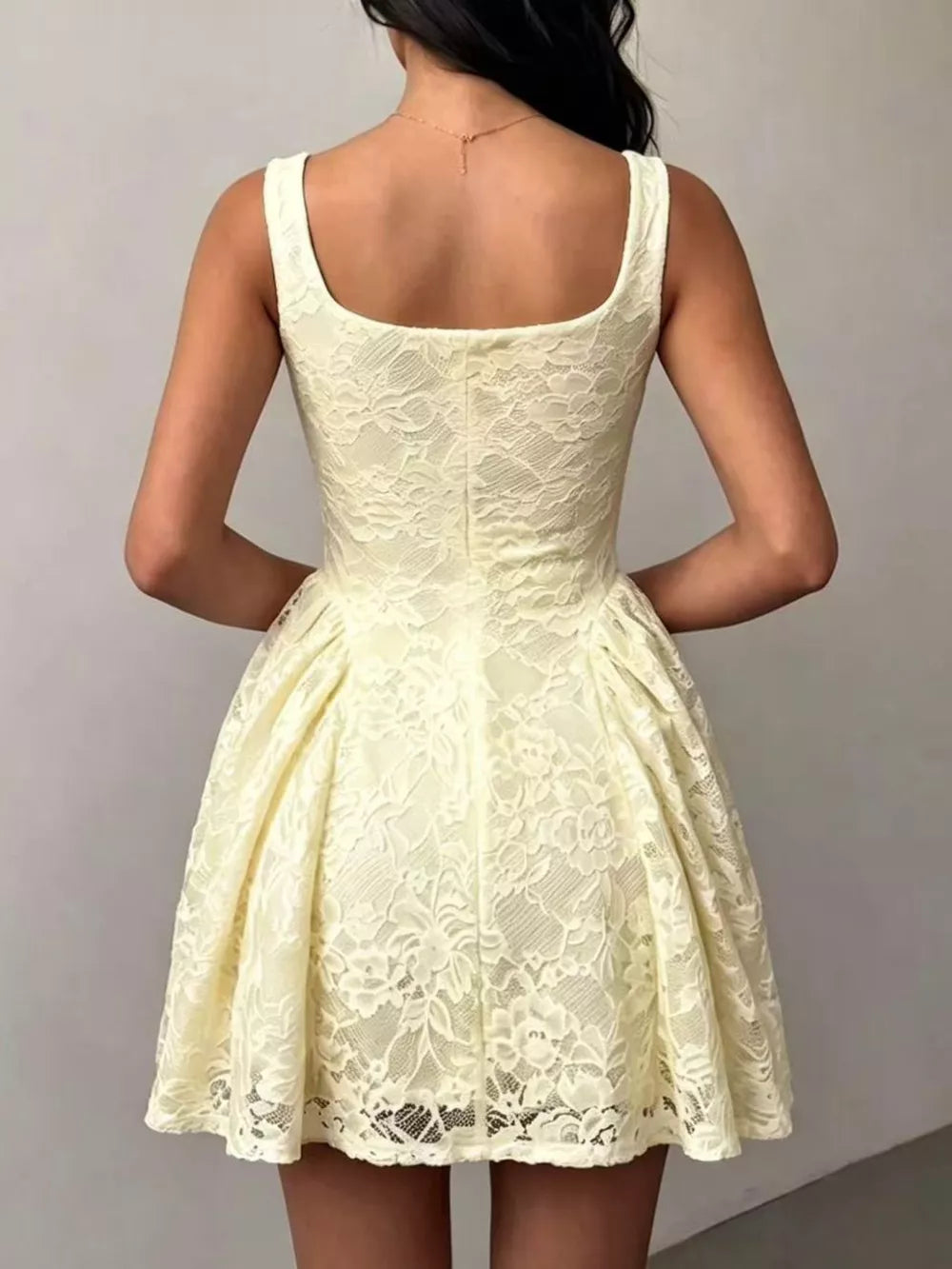 Lila floral lace square-neck mini dress