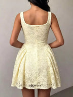 Lila floral lace square-neck mini dress