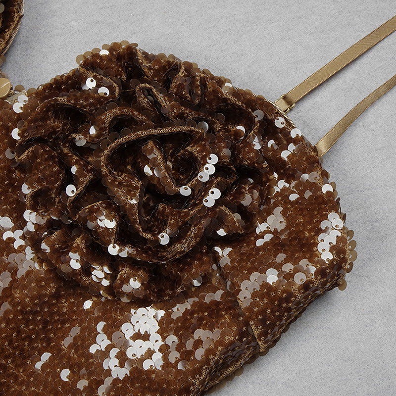 Champagne Gold Sequin Sling Ladies Dress aclosy