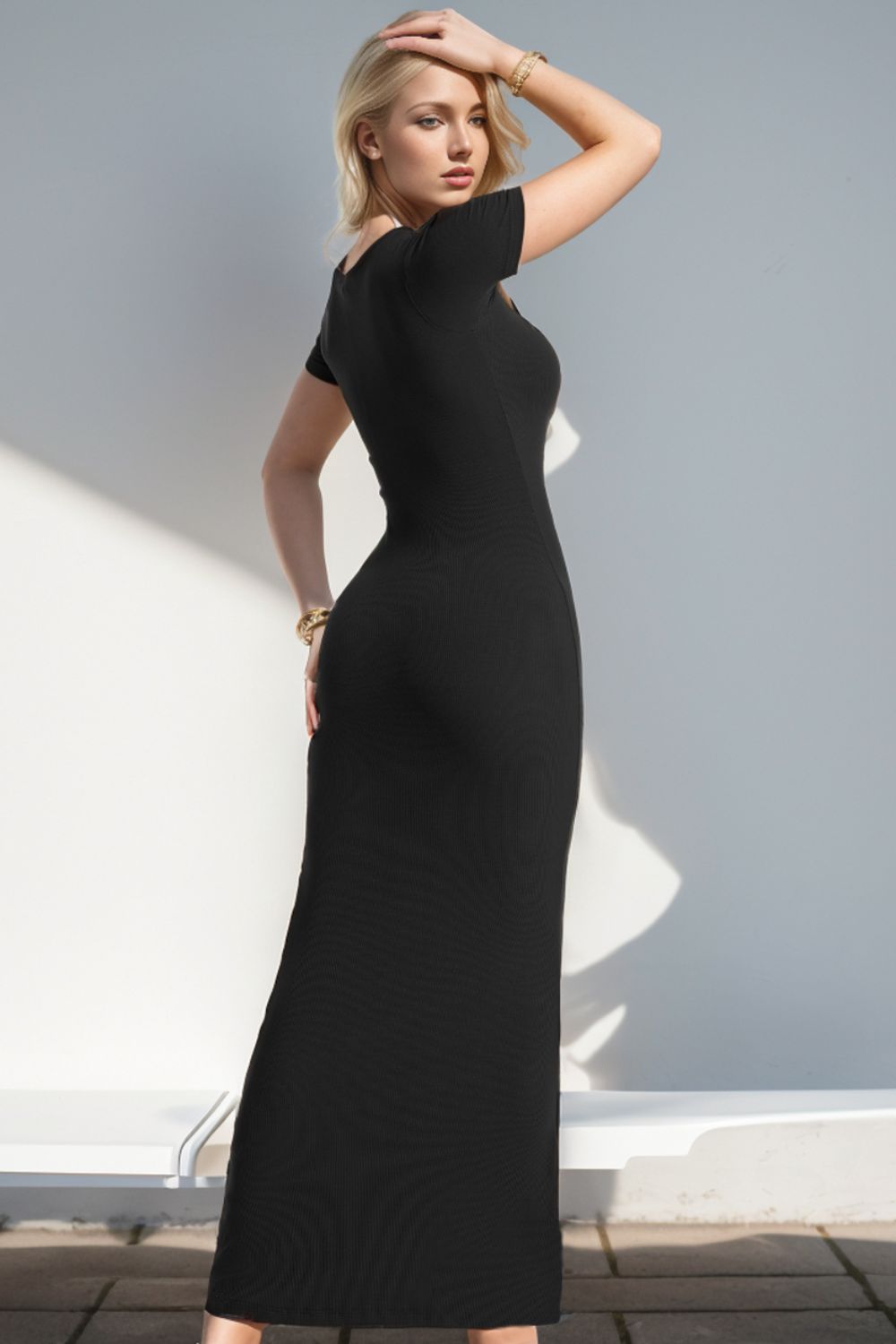 Basic Bae Built-In Shapewear Square Neck Short Sleeve Maxi Dress Trendsi