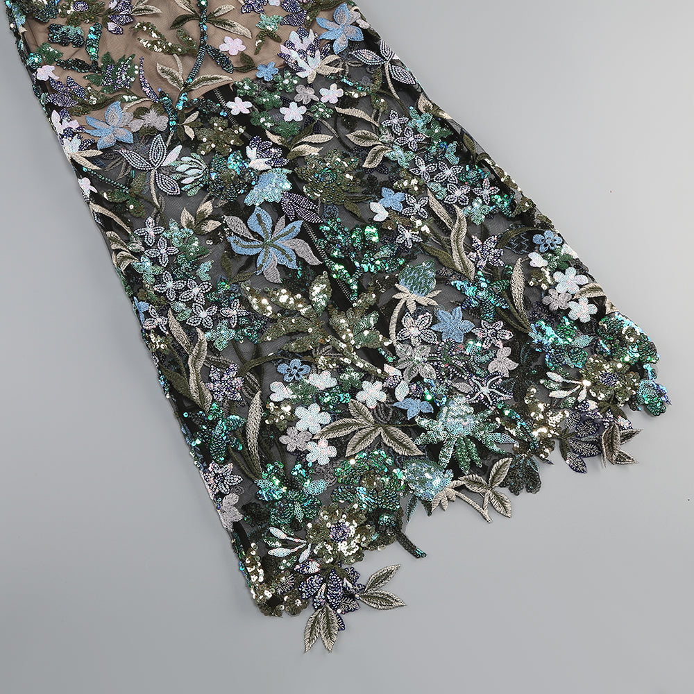 Foreign Trade Fashion Blue Bandeau Slim-fit Embroidered Tight Sleeveless Long Sheath Dress Aclosy