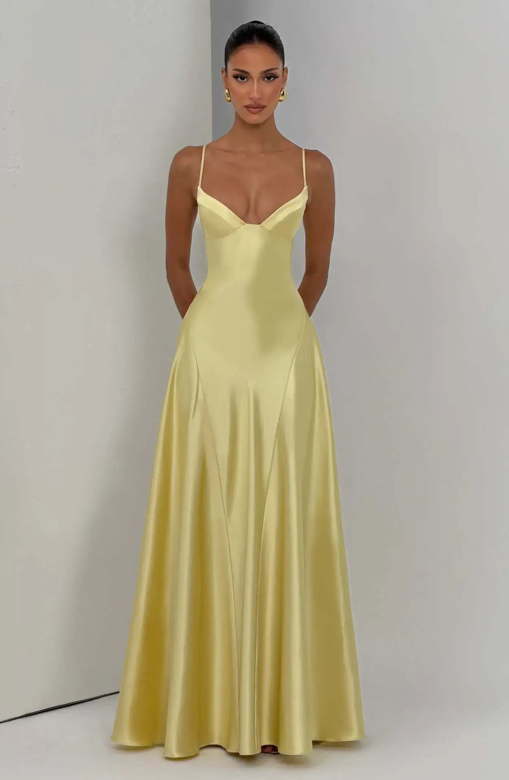Alana Strapless Satin Cinched-Waist Maxi Evening Gown
