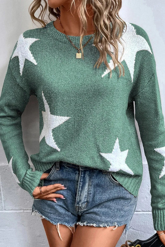 Star Round Neck Dropped Shoulder Sweater Trendsi