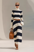 Akela Striped Long-Sleeve Knit Maxi Dress