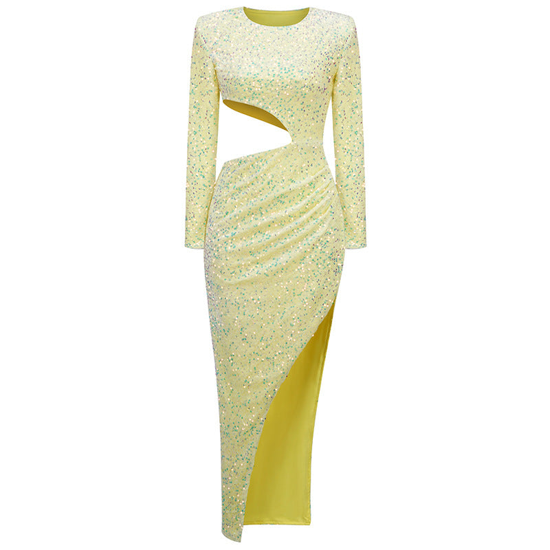 Women's Fashionable Sequins Long Sleeve Slim Dress Aclosy