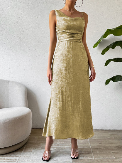 Honey Asymmetric Neck Sleeveless Midi Dress Trendsi