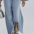 Denim Jumpsuit Bell Sleeves And V-Neck Party Wear