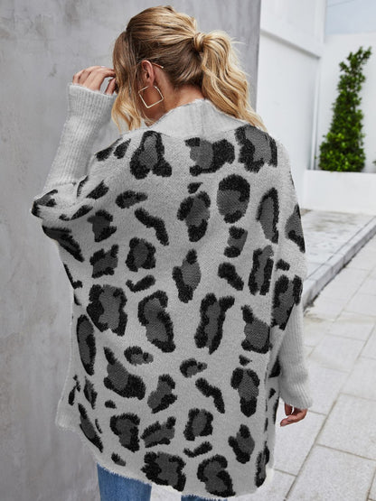 Angel Wings Leopard Pattern Fuzzy Cardigan Trendsi