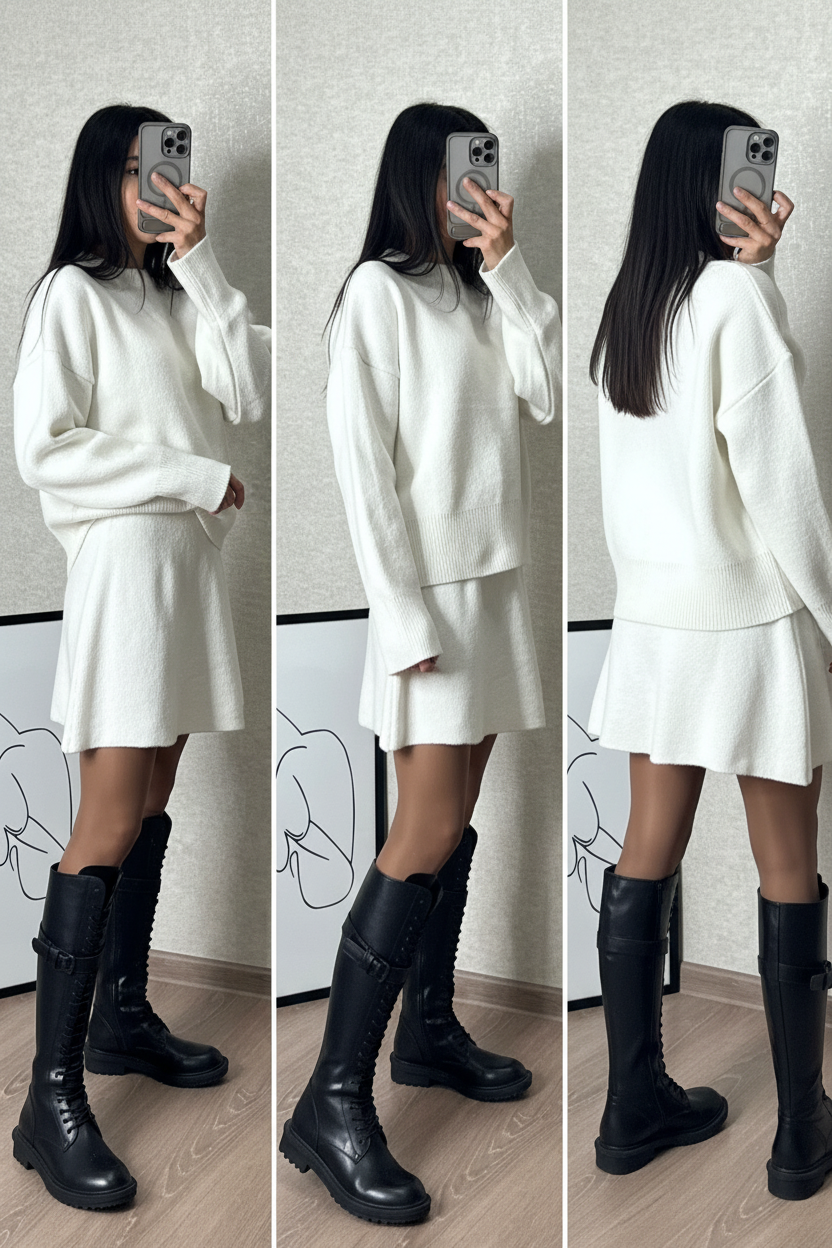 KLANA SWEATER SKIRT SET KNIT VERSATILE PULLOVER