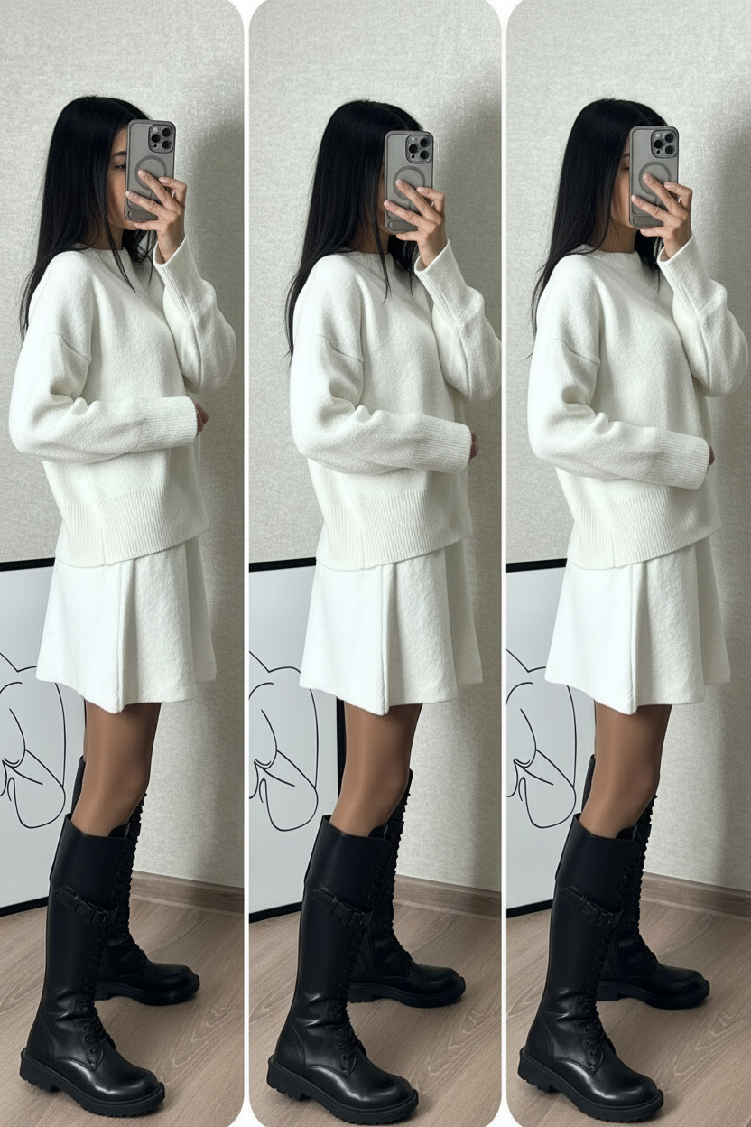 KLANA SWEATER SKIRT SET KNIT VERSATILE PULLOVER