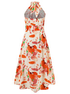 Ruched Printed Halter Neck Sleeveless Dress Trendsi
