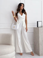 V-neck Sleeveless Jumpsuit With Belt Design Summer Fashion Trousers Women's Clothing aclosy