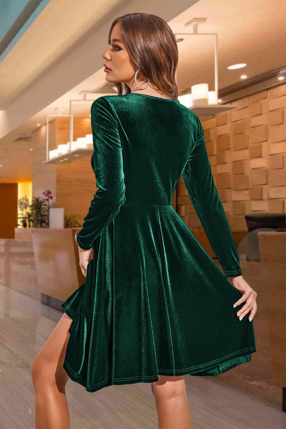 Round Neck Long Sleeve Knee Length Dress Trendsi