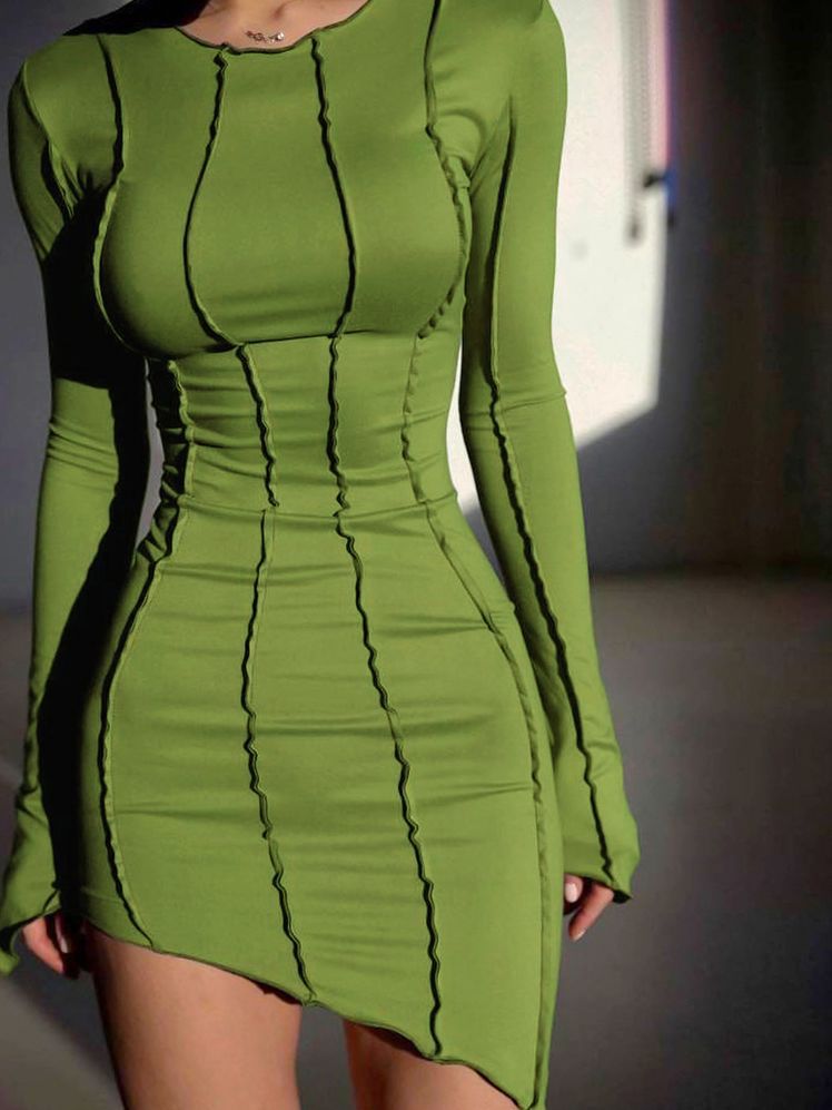Women's Fashion Slim-fit Turtleneck Solid Color Dress aclosy