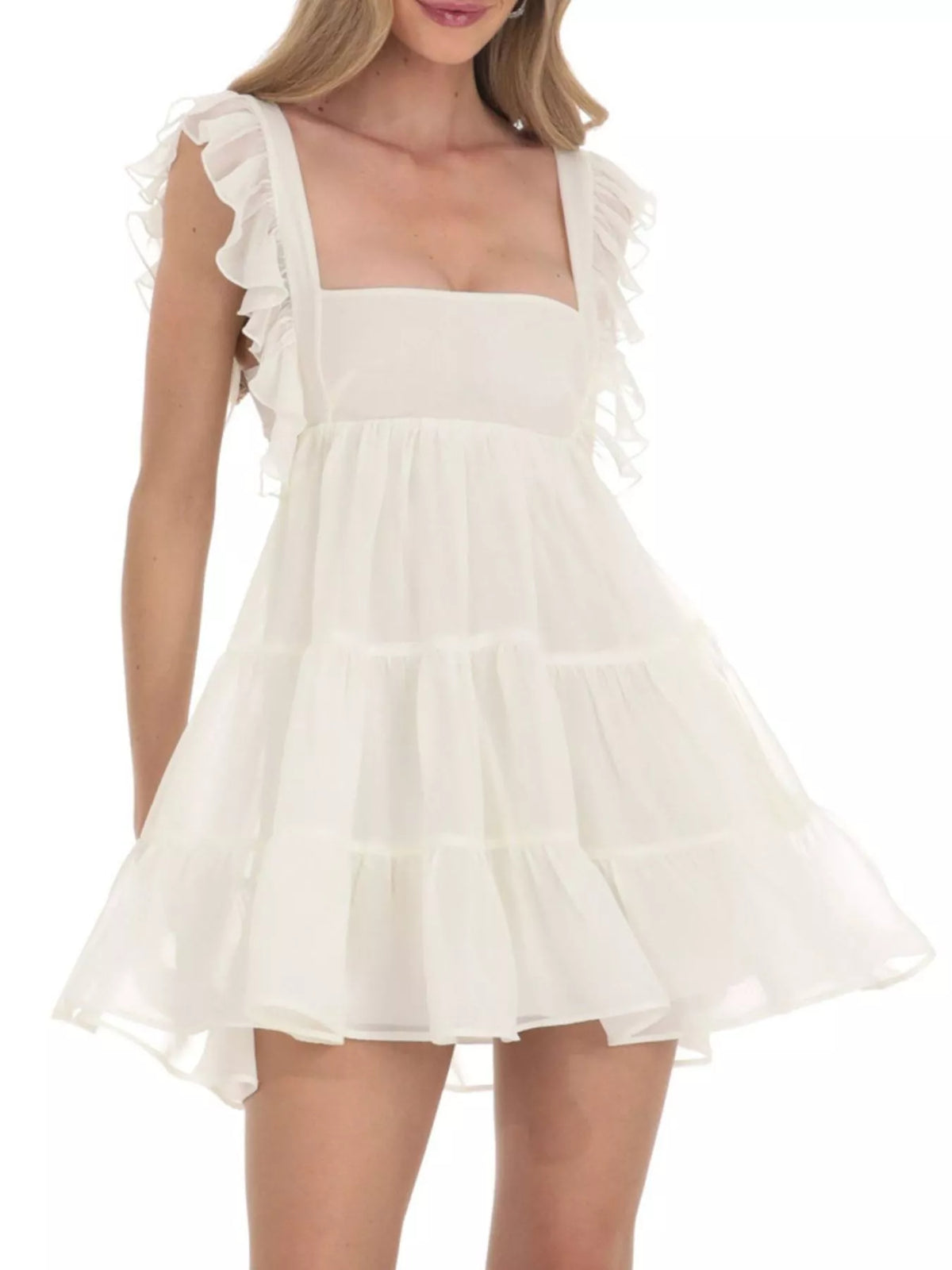 Ruffled Square Neck Tiered Dress