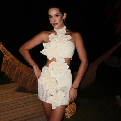 Fashionable Knitted Flower Women's Mini Dress Aclosy