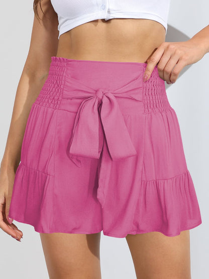 Smocked Tie-Front High-Rise Shorts Trendsi