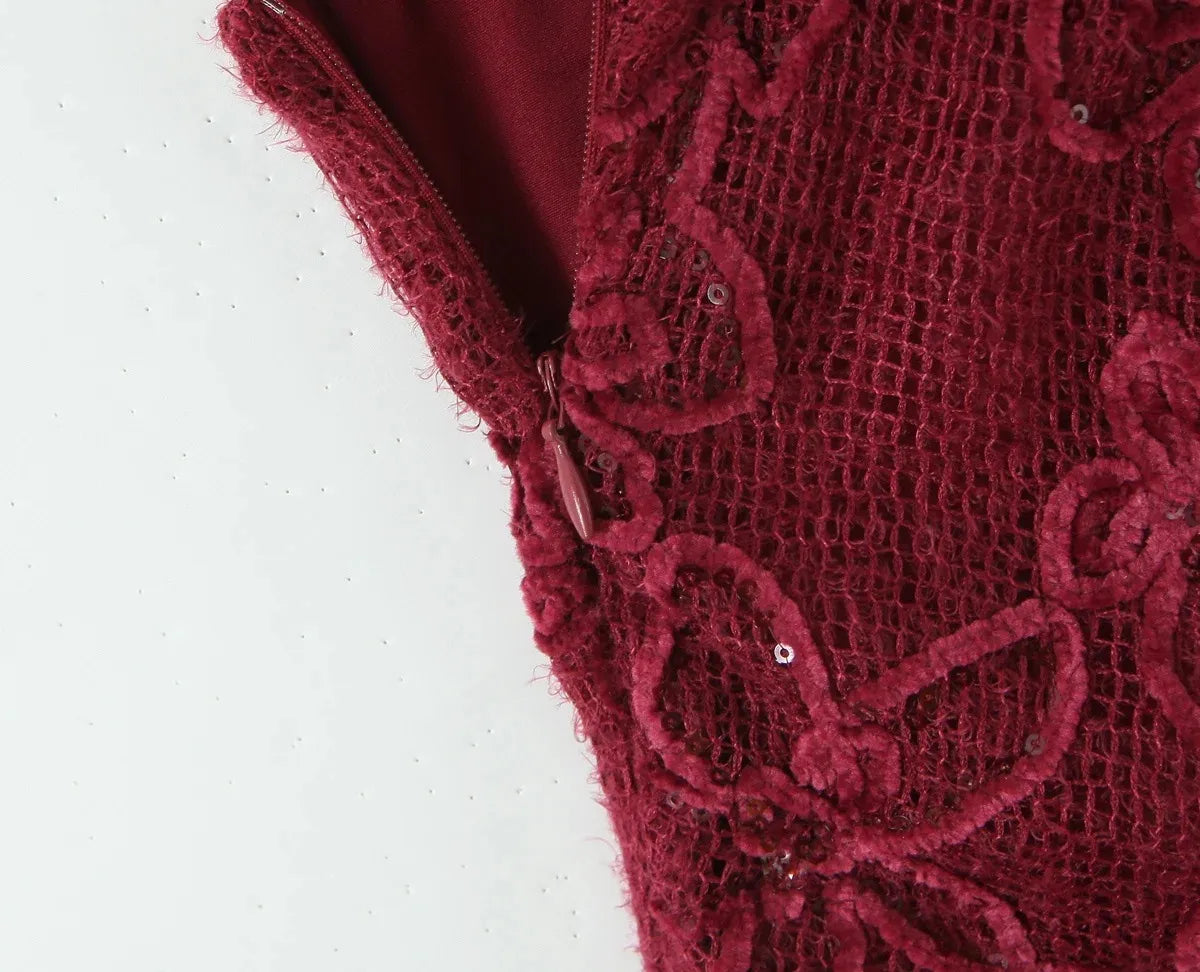 Versia Backless Mesh Flocked Sequin Slip Dress