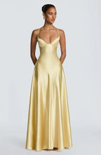 Alana Strapless Satin Cinched-Waist Maxi Evening Gown
