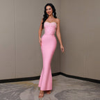Sleeveless Beaded Long Bandage One-piece Dress Women Aclosy