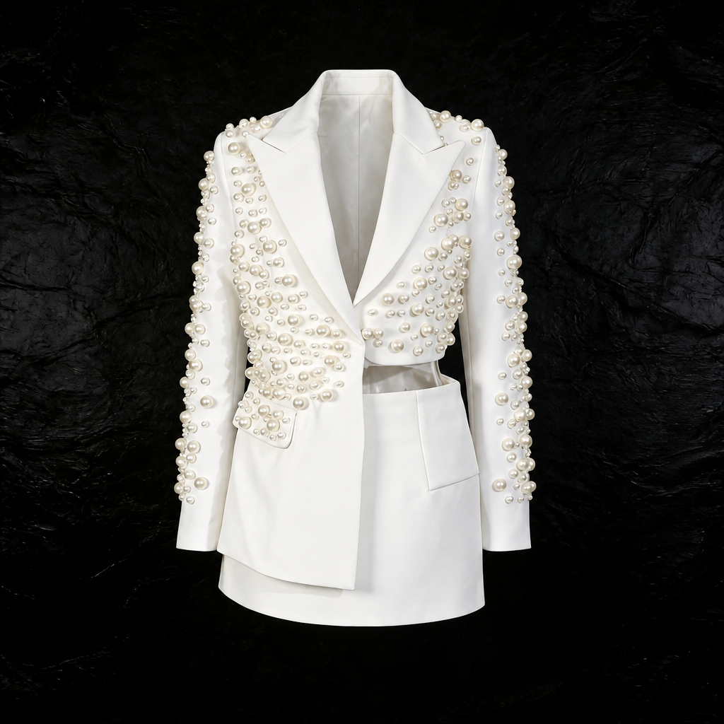 Pearl Cropped Blazer & Mini Skirt Two-Piece Set