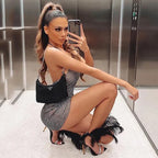 Sling Grid Perspective Deep V Dress Nightclub Carnival Girl aclosy