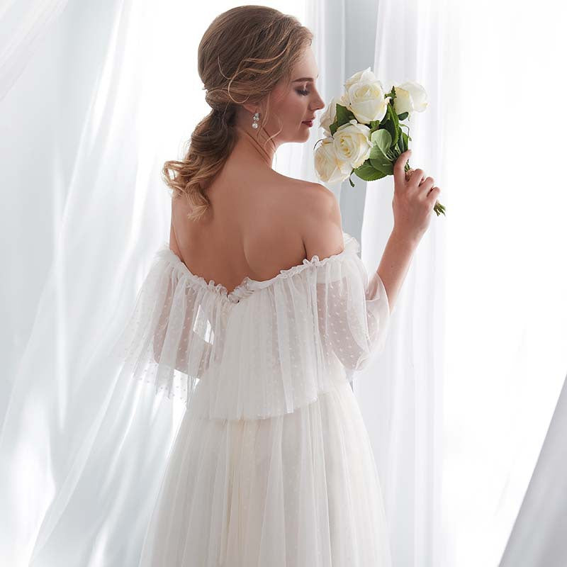 White Off Shoulder Elegant Prom Dress Aclosy