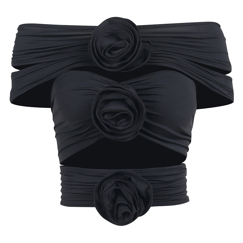 Vest Sexy Flowers Hollow Off-shoulder Top For Women Aclosy