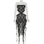 Off-shoulder Slim Fit Backless Fringed Sheath Dress