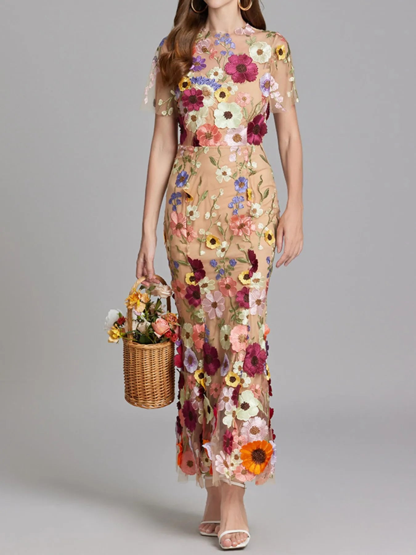 embroidered overlay maxi dress Iris Embroidered Strapless Sheer Overlay Maxi Dress