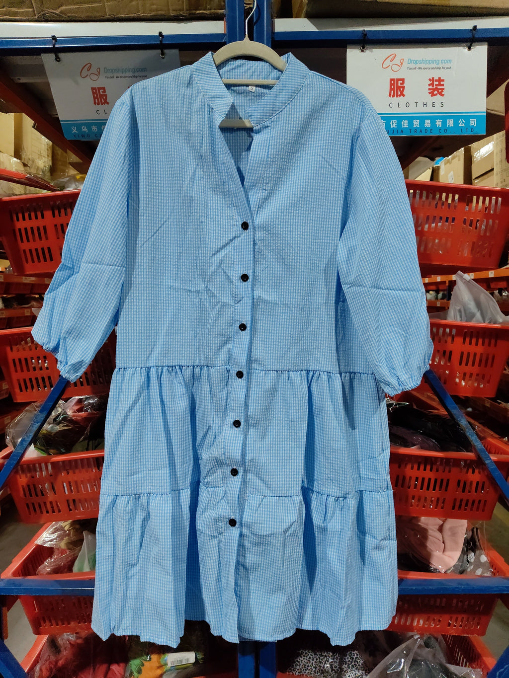 Ruffle V Neck Three-quarter Sleeves Dresses Aclosy