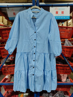 Ruffle V Neck Three-quarter Sleeves Dresses Aclosy