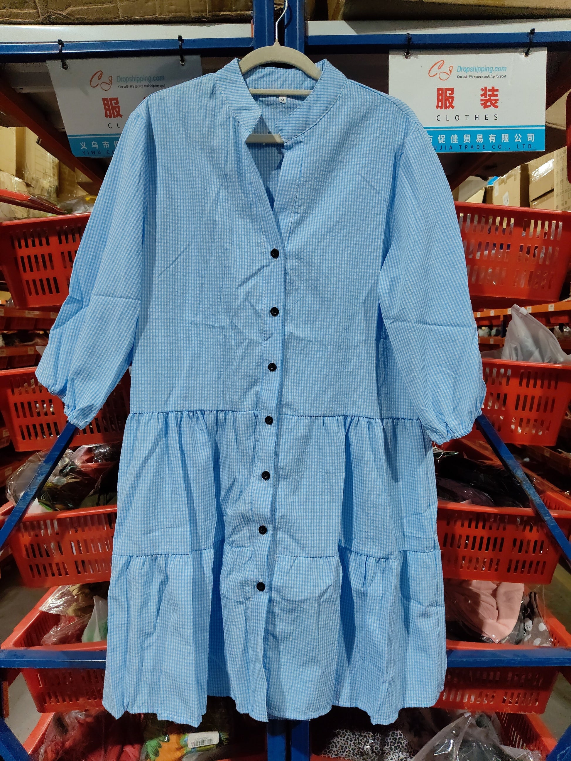 Ruffle V Neck Three-quarter Sleeves Dresses Aclosy