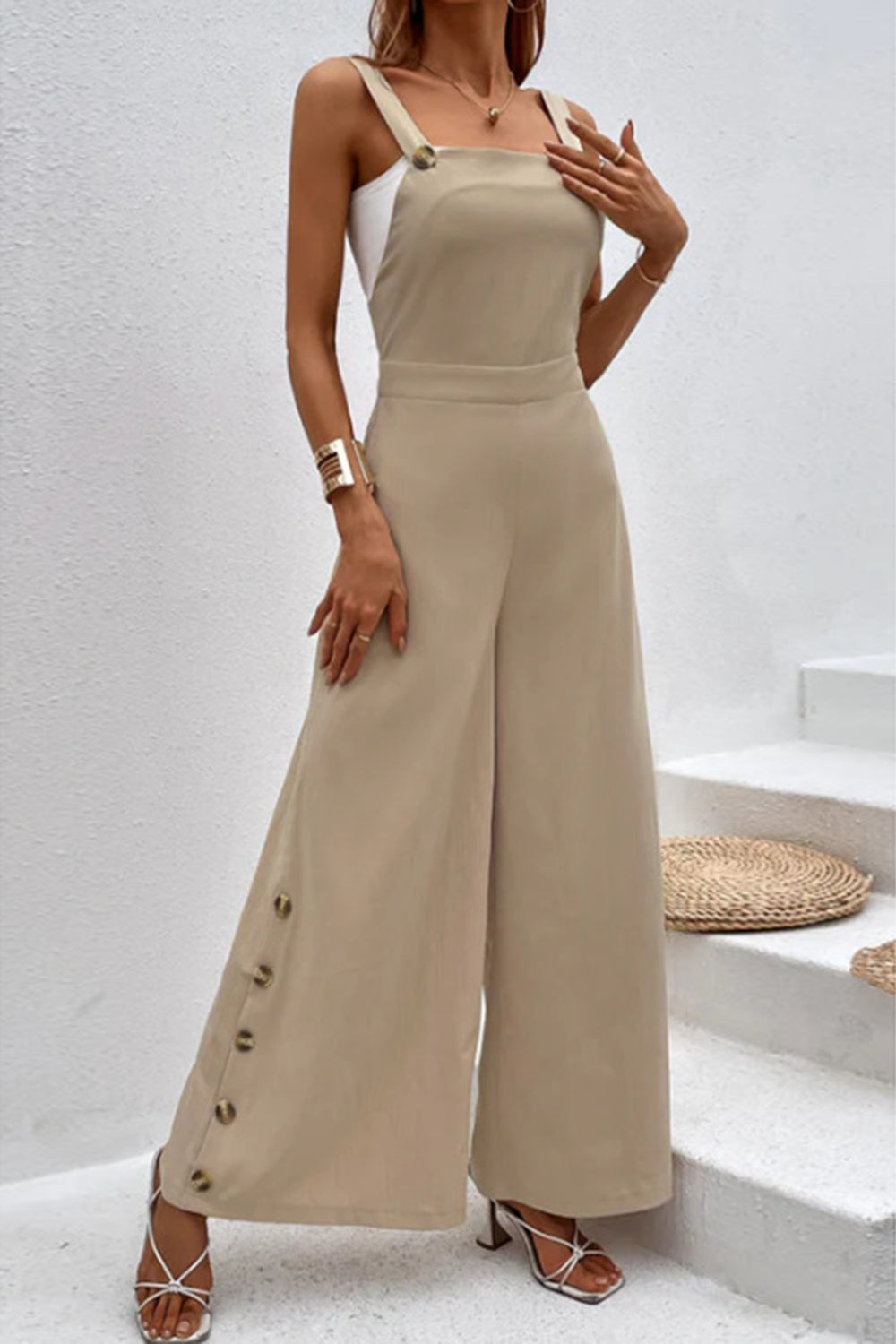 Square Neck Wide Strap Jumpsuit Trendsi