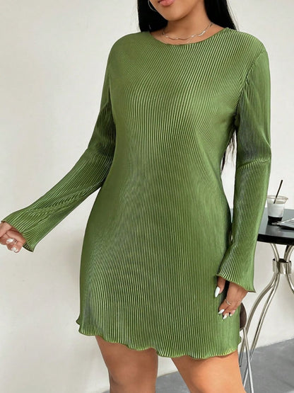 Honey Plus Size Lettuce Hem Round Neck Long Sleeve Dress Trendsi