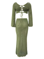 Tied Long Sleeve Top and Skirt Cover Up Set Trendsi