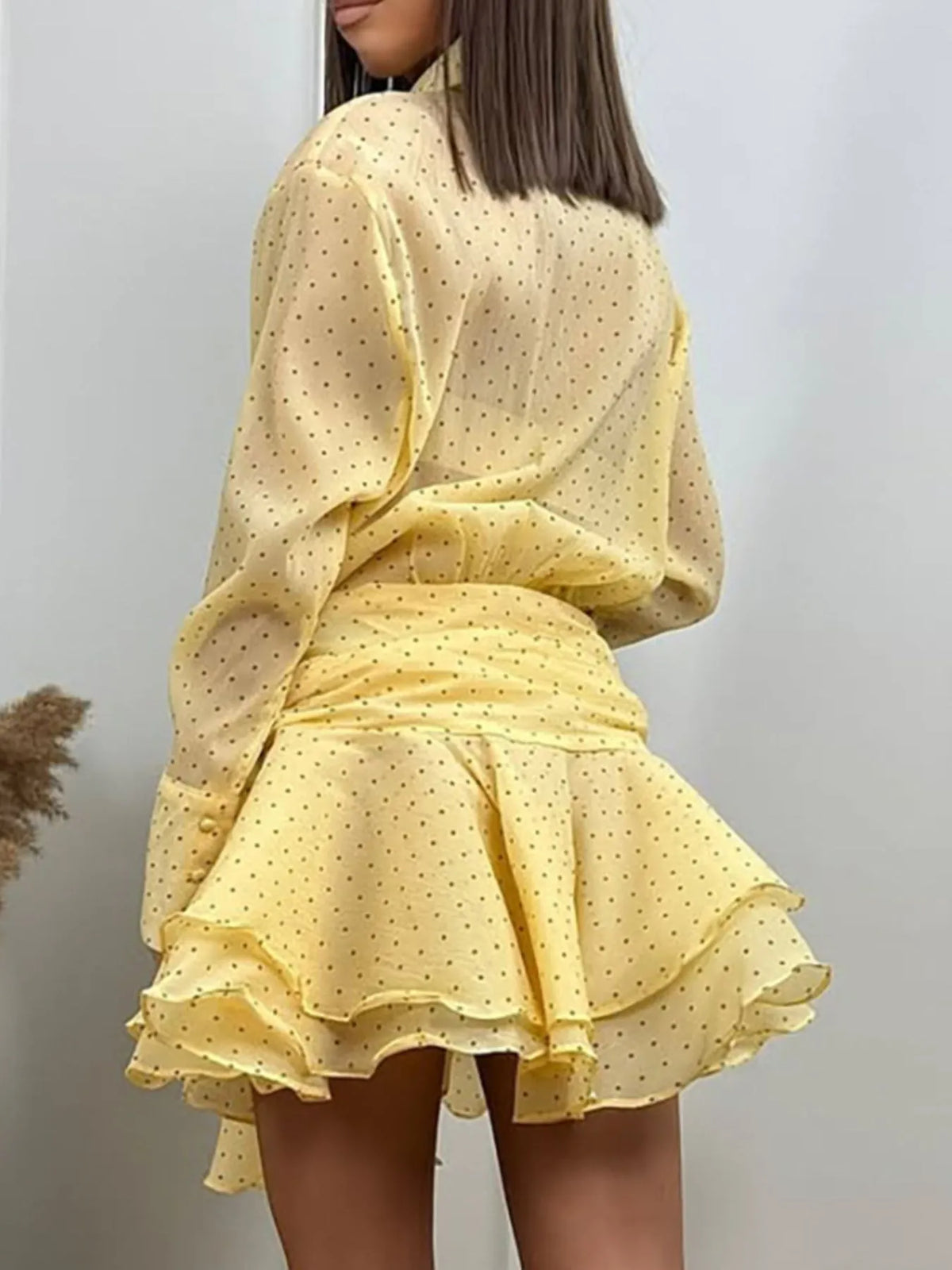 Polka Dot Button Up Shirt and Skirt Two-Piece Set