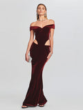 One-line Shoulder Sexy Waist-less Velvet Dress Aclosy