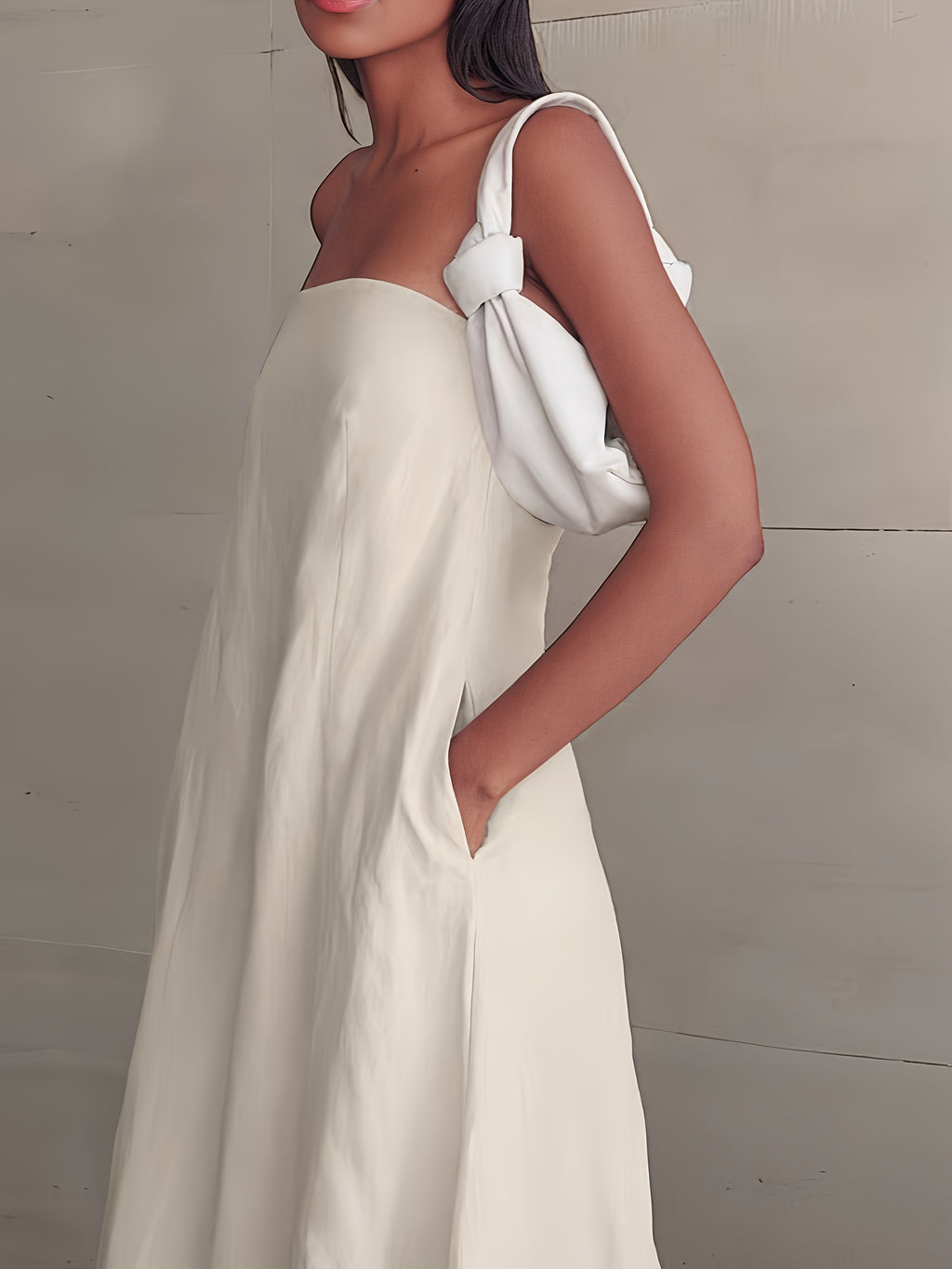 Linen High-Waisted Backless Patchwork Pocket Dress